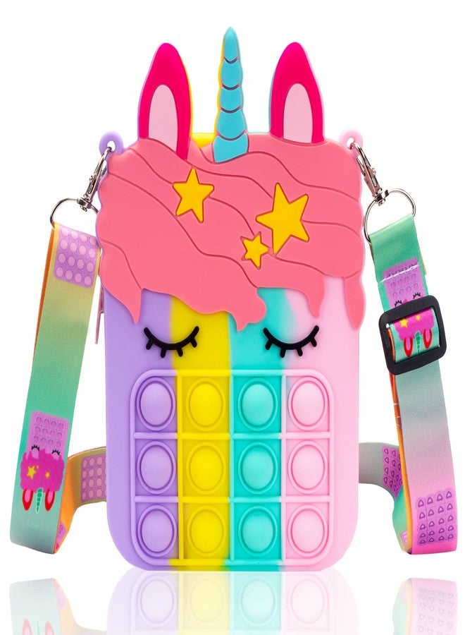 civan Big Unicorn Pop Purse for Girl Pop Bag with Unicorn Pop Toy, Shoulder Bag Fidget Toys Pop Fidget Backpack Toy for Kids Backpack Silicone Bag Pop for Xmas Gift Girls - Image 1